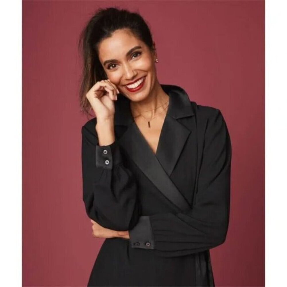 UnTuckIt Satin Black Wrap Agnes Dress Business Career Corporate Modern Large NWT - Picture 4 of 16